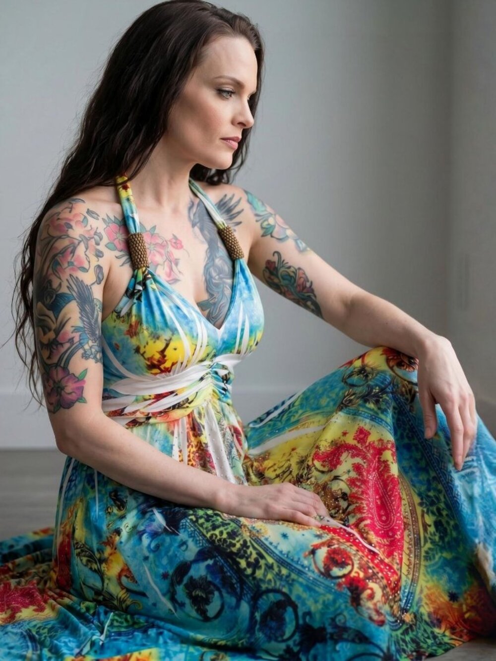 Cristina Love ✦ Multicolor Halter Sundress ✦ Beaded Straps Paisley Floral S